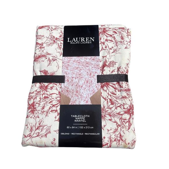 Lauren by Ralph Lauren Other - Lauren Ralph Lauren Christmas Tablecloth NEW Poinsettia Cotton 60x104 Preppy